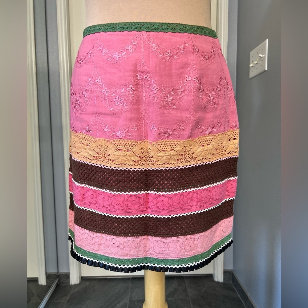 Boston Proper Women's Floral Striped Short‎ Skirt Size 4 Crochet Lace Boho Multi